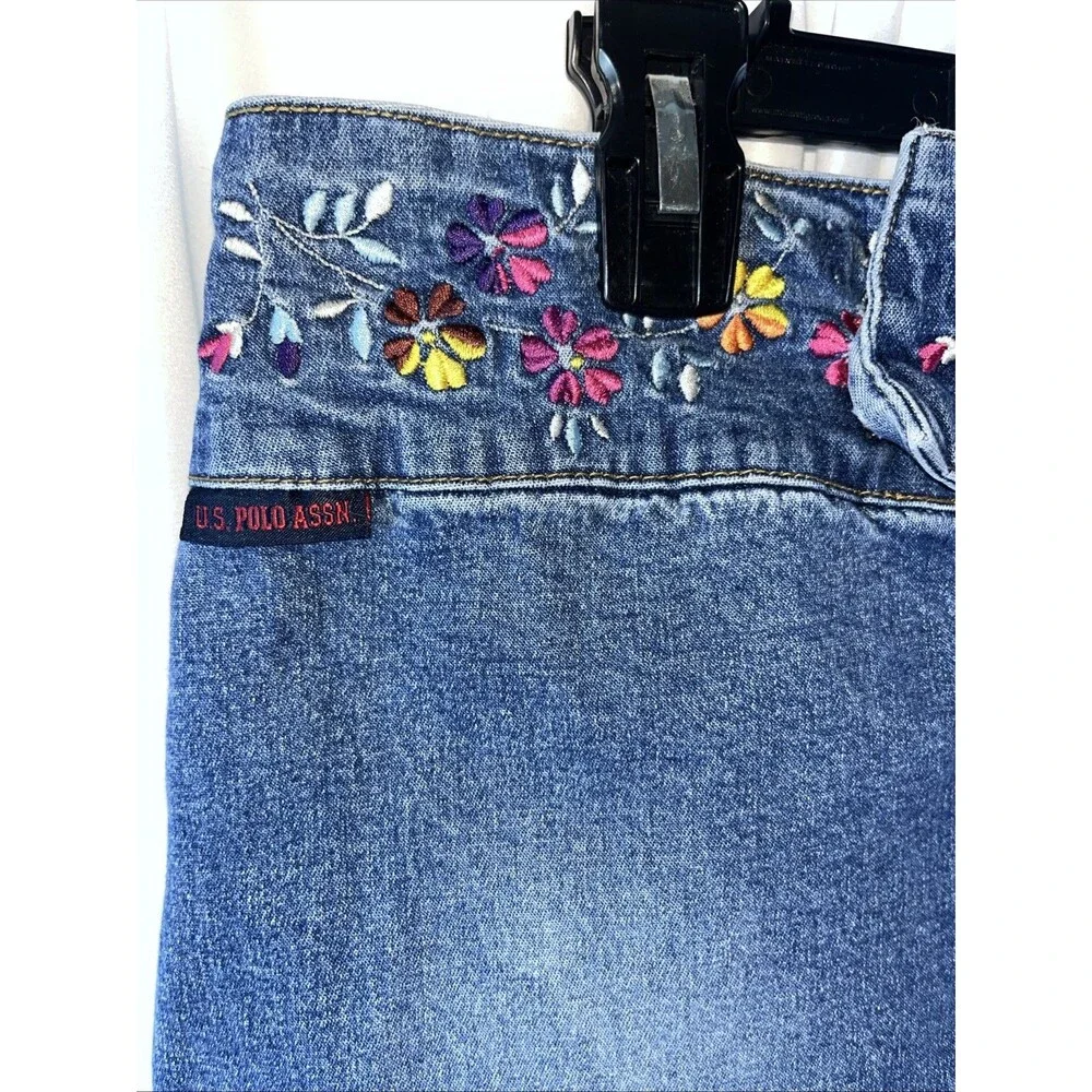 Vintage U.S Polo Assn. Women’s Floral Denim Skirt Suze 14 A-line  Y2K Retro